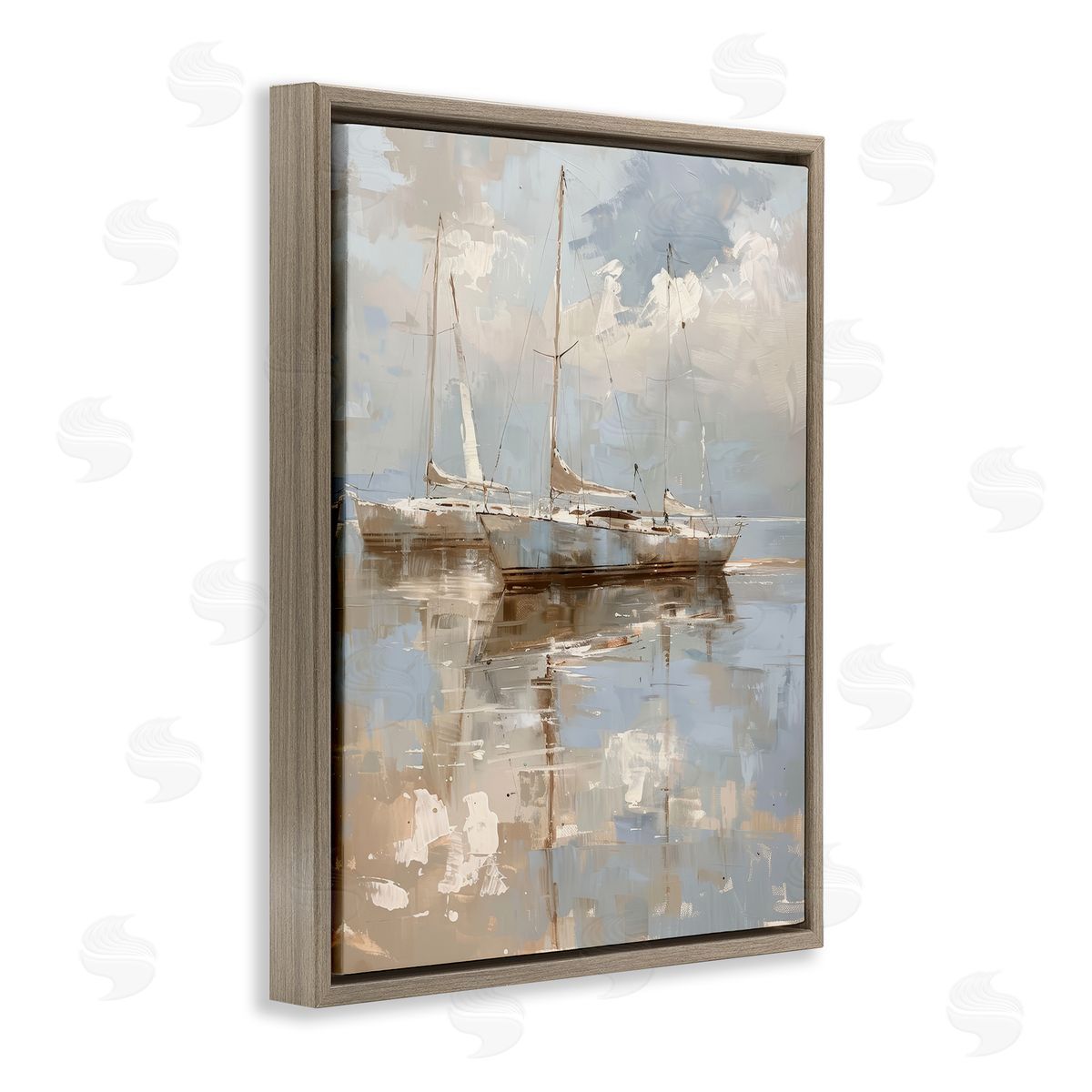 Race Day Sailboats Brown Floating Frame Canvas Wall Art, Home Decor by Petal Prints Design