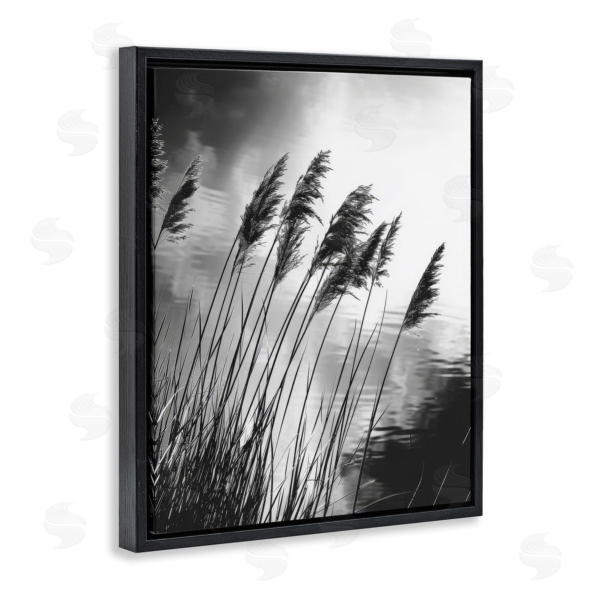 Stark Contrast Wheat Black Floating Frame Canvas Wall Art, Home Decor by Petal Prints Design