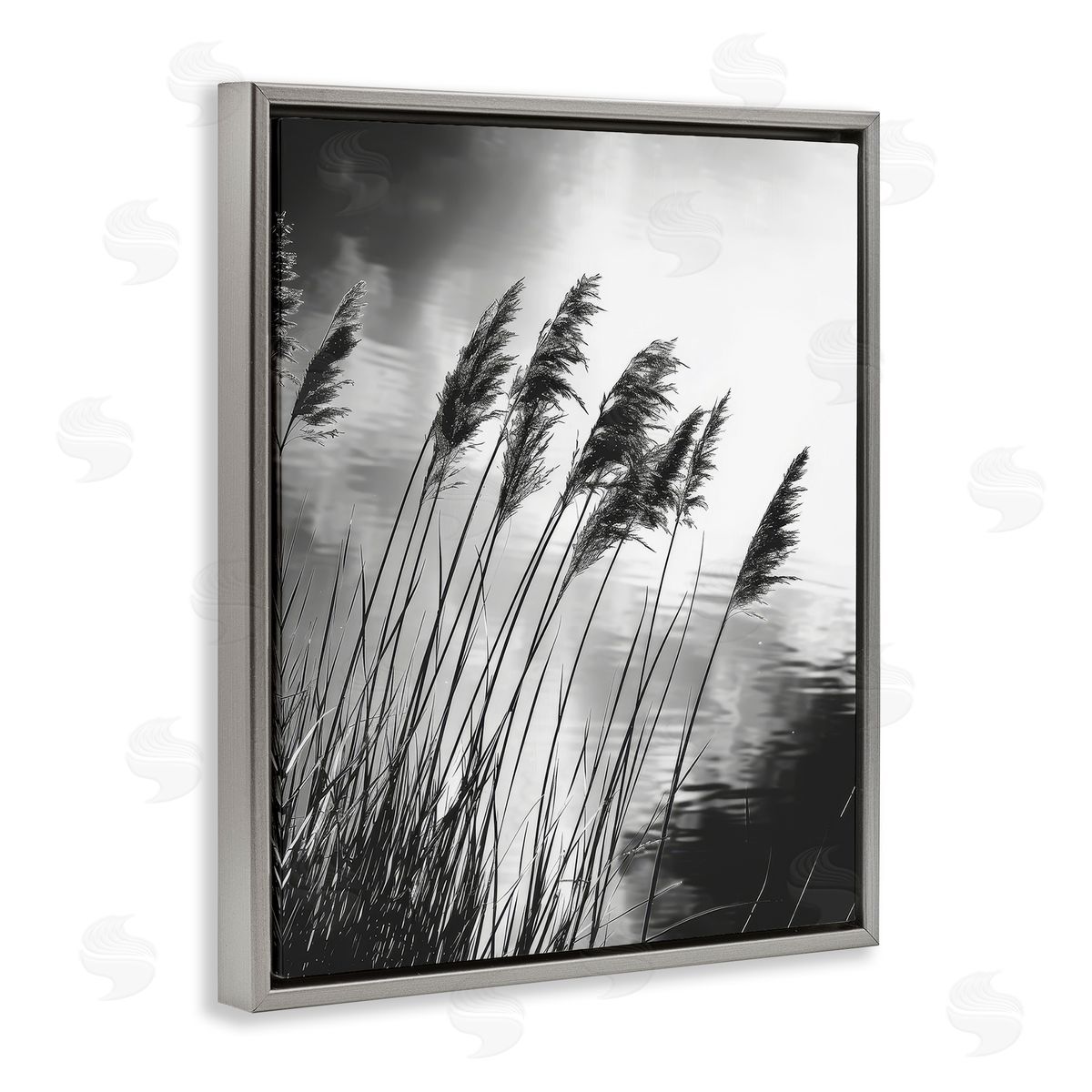 Stark Contrast Wheat Grey Floating Frame Canvas Wall Art, Home Decor by Petal Prints Design