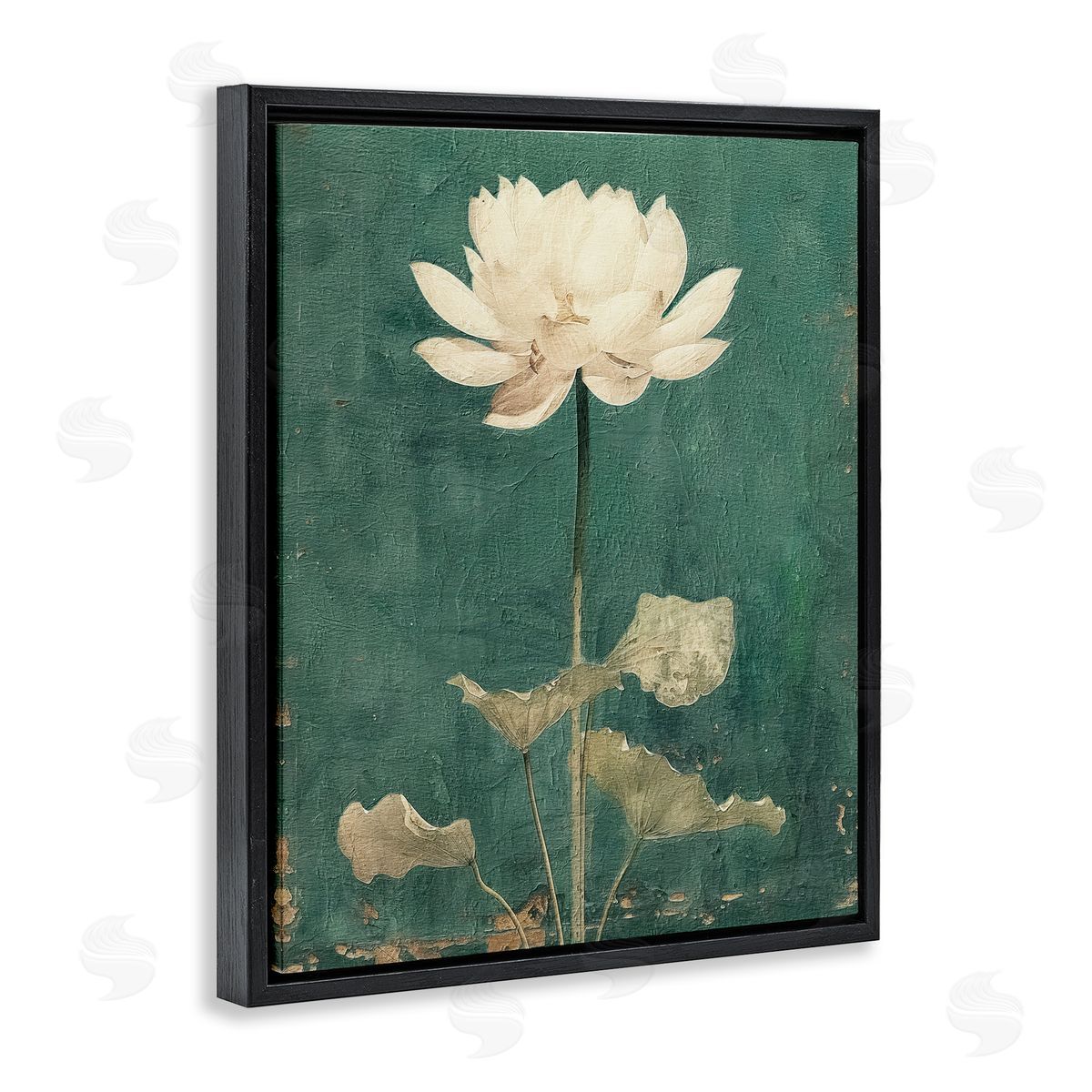 Vintage Floral Bud Black Floating Frame Canvas Wall Art, Home Decor by RileyB