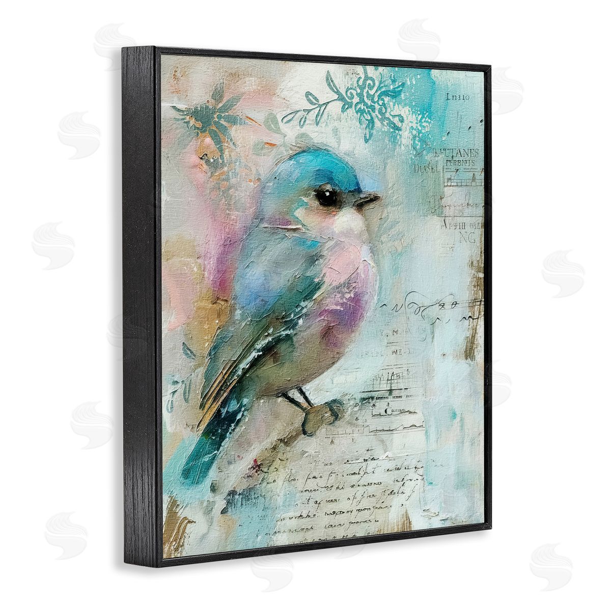 Vintage Soft Pastel Bird Black Frame Print Wall Art, Home Decor by RileyB