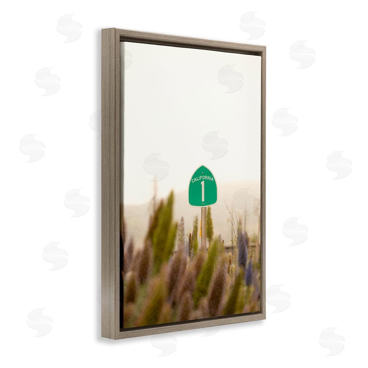 California Road Sign View Brown Floating Frame Canvas Wall Art, Home Decor by Crystal Lynn Collins
