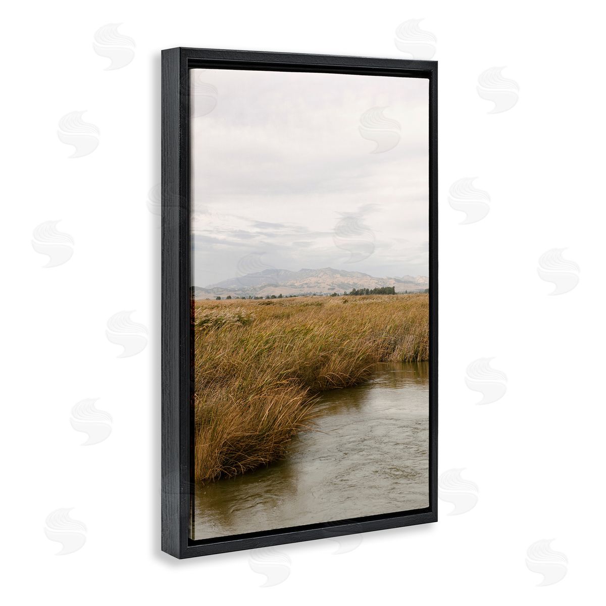 Marshland with Distant Mountain Black Floating Frame Canvas Wall Art, Home Decor by Crystal Lynn Collins
