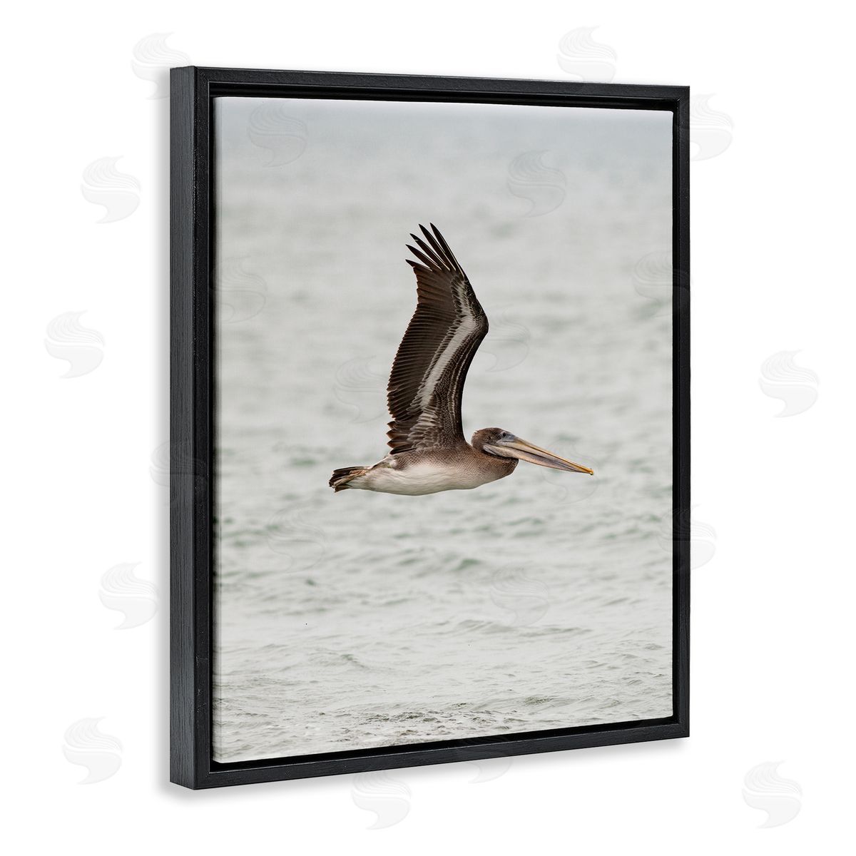 Pelican Over Sea Black Floating Frame Canvas Wall Art, Home Decor by Crystal Lynn Collins
