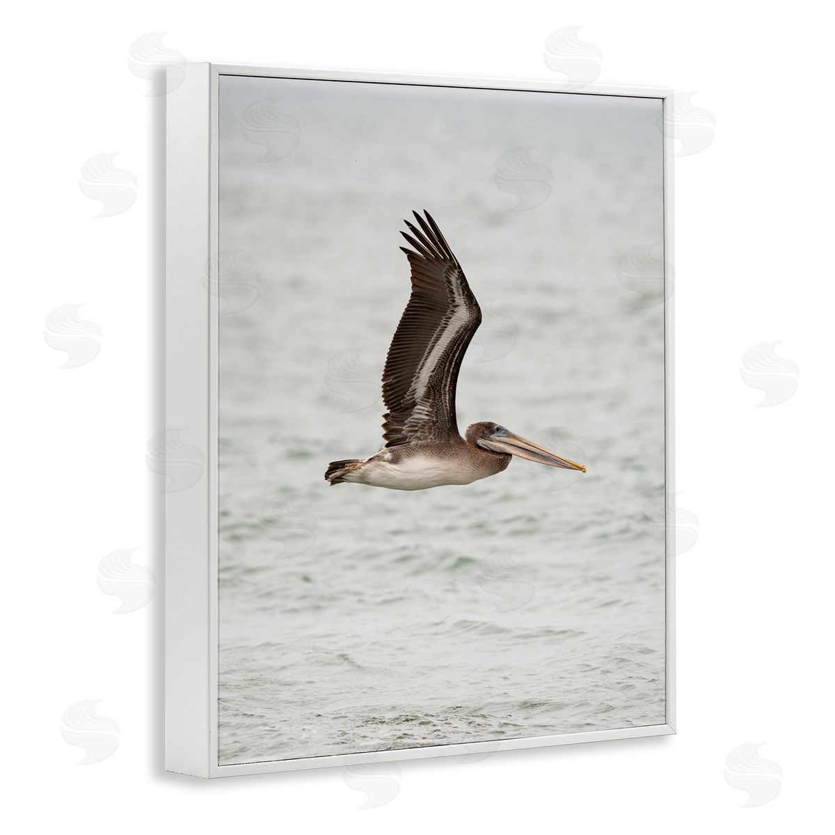 Pelican Over Sea White Frame Print Wall Art, Home Decor by Crystal Lynn Collins