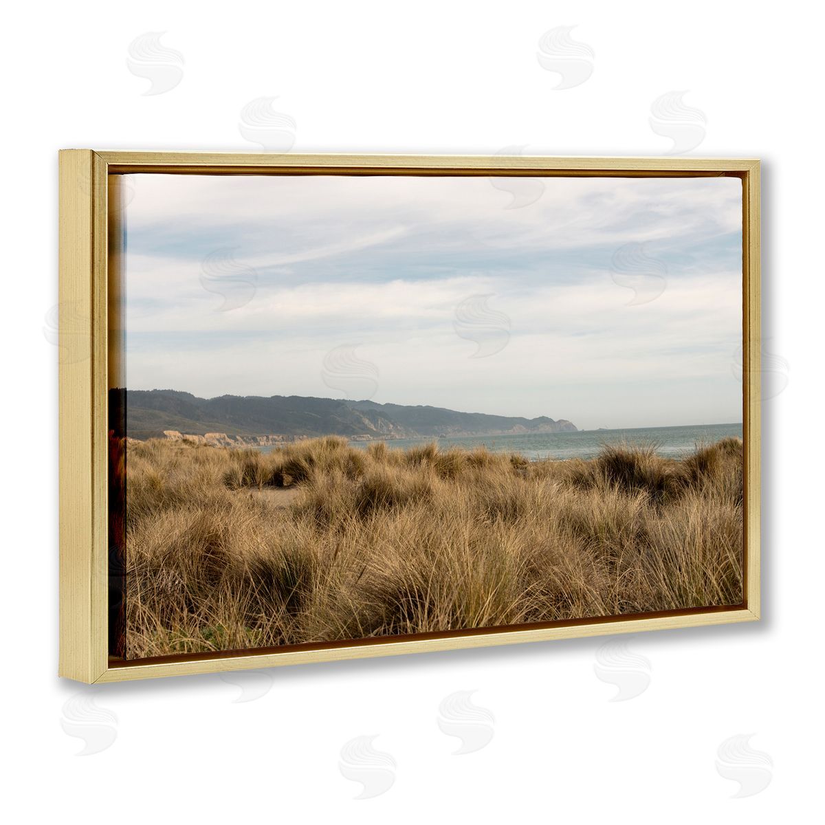 Windy Grass Dunes View Gold Floating Frame Canvas Wall Art, Home Decor by Crystal Lynn Collins