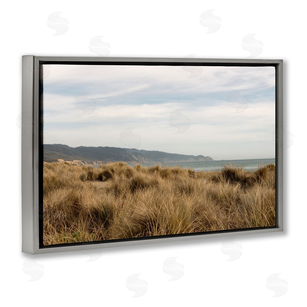 Windy Grass Dunes View Grey Floating Frame Canvas Wall Art, Home Decor by Crystal Lynn Collins