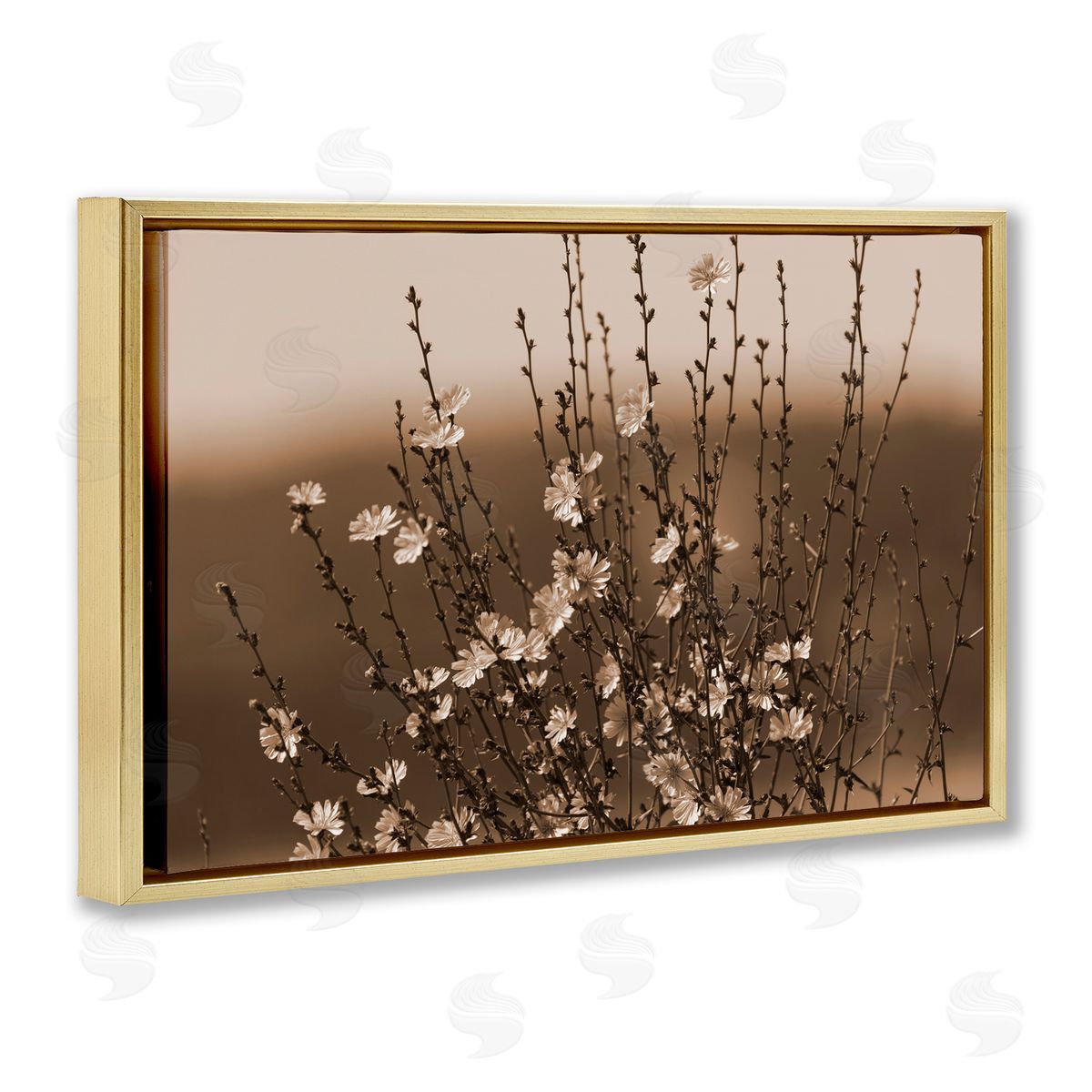 Tiny Blooming Flowers Gold Floating Frame Canvas Wall Art, Home Decor by Nancy Crowell