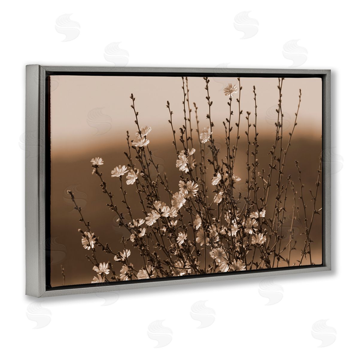 Tiny Blooming Flowers Grey Floating Frame Canvas Wall Art, Home Decor by Nancy Crowell