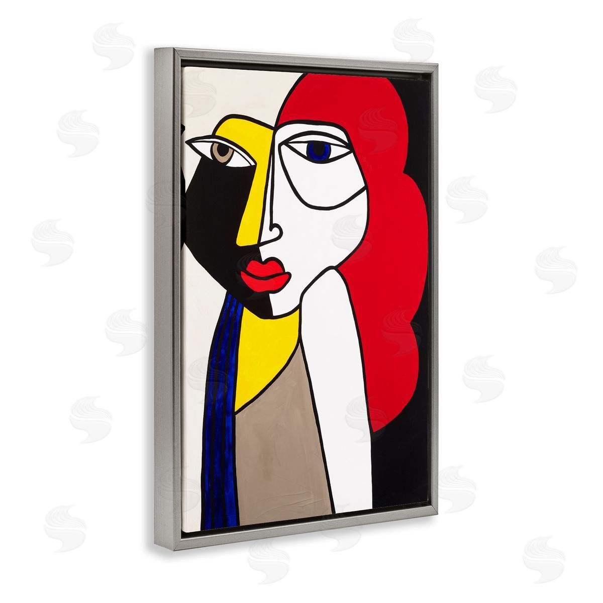 Cubist Portrait of Woman Grey Floating Frame Canvas Wall Art, Home Decor by Ruth Fromstein