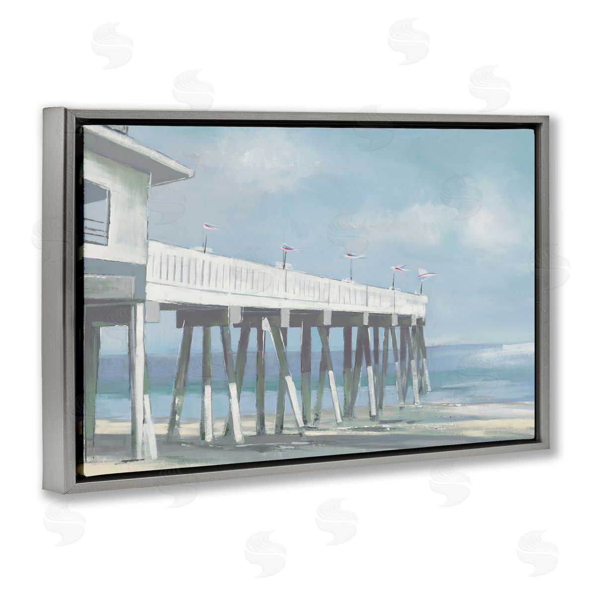 Extended Pier over Beach Grey Floating Frame Canvas Wall Art, Home Decor by Liz Jardine