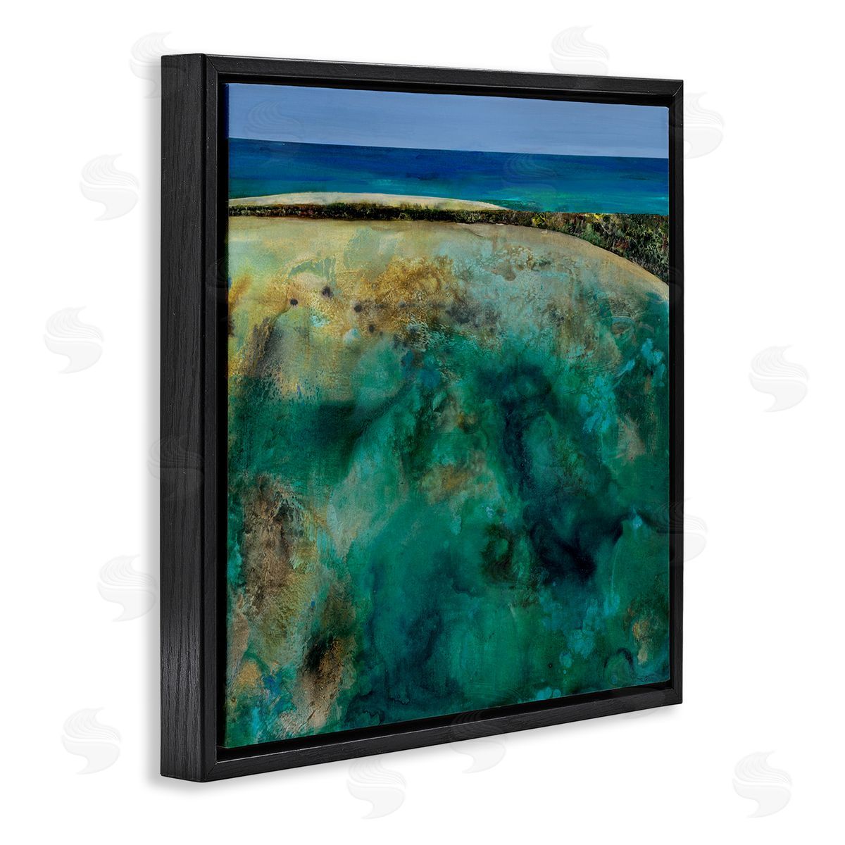 Beachy Maritime Landscape Black Floating Frame Canvas Wall Art, Home Decor by Ngo