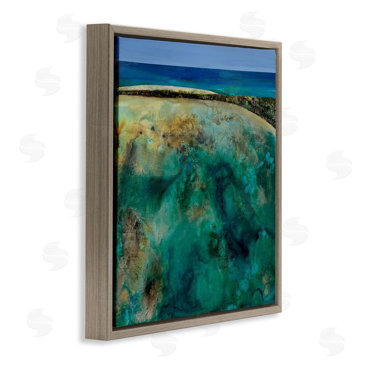 Beachy Maritime Landscape Brown Floating Frame Canvas Wall Art, Home Decor by Ngo