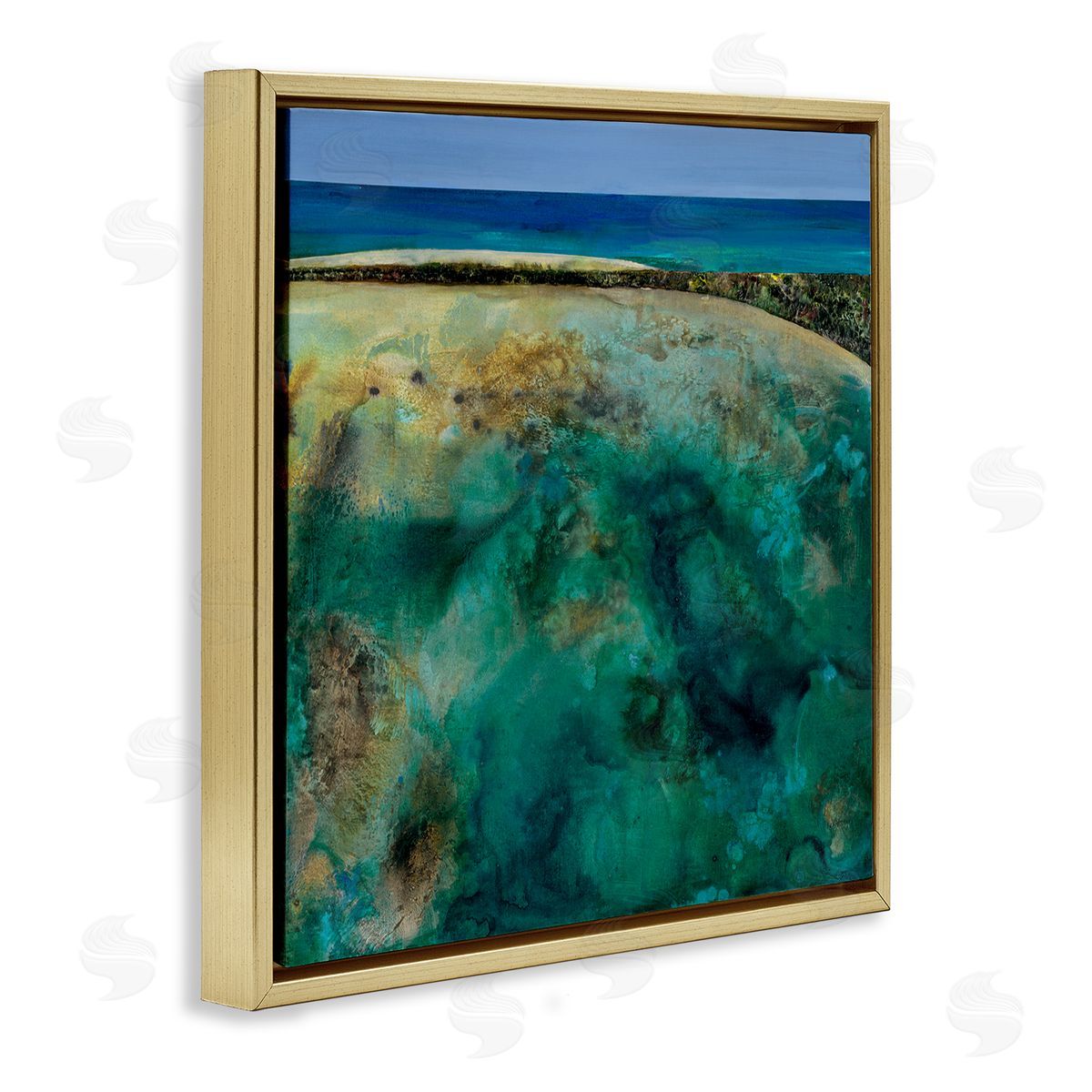 Beachy Maritime Landscape Gold Floating Frame Canvas Wall Art, Home Decor by Ngo