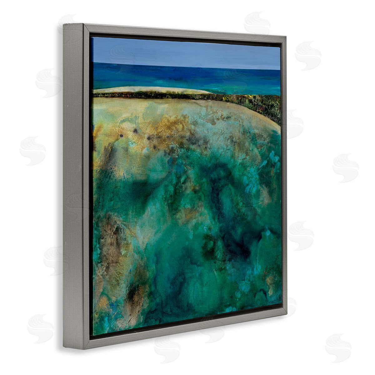 Beachy Maritime Landscape Grey Floating Frame Canvas Wall Art, Home Decor by Ngo