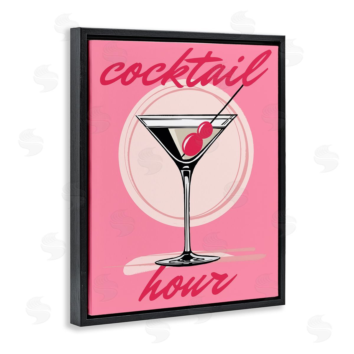 Pink Cocktail Hour Black Floating Frame Canvas Wall Art, Home Decor by Elizabeth Medley
