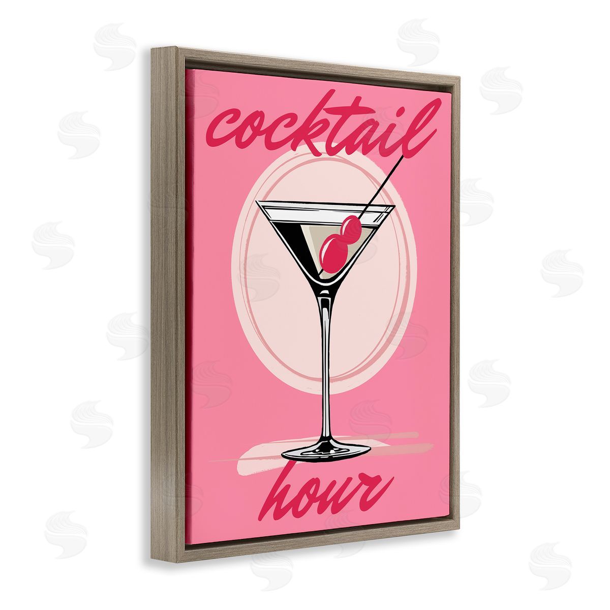 Pink Cocktail Hour Brown Floating Frame Canvas Wall Art, Home Decor by Elizabeth Medley