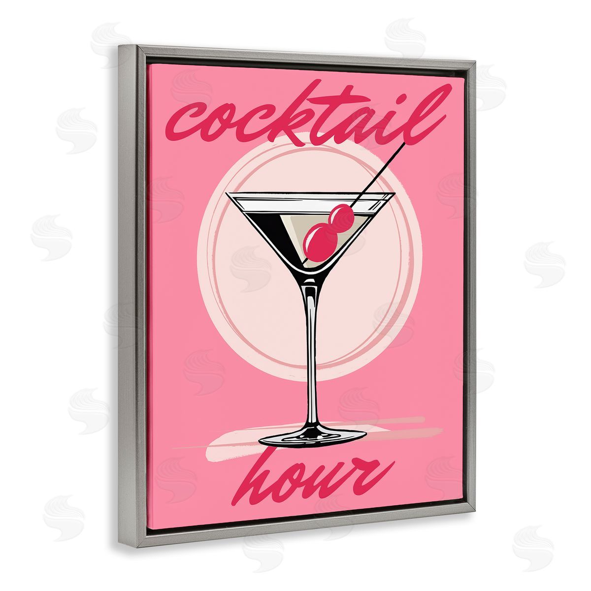 Pink Cocktail Hour Grey Floating Frame Canvas Wall Art, Home Decor by Elizabeth Medley