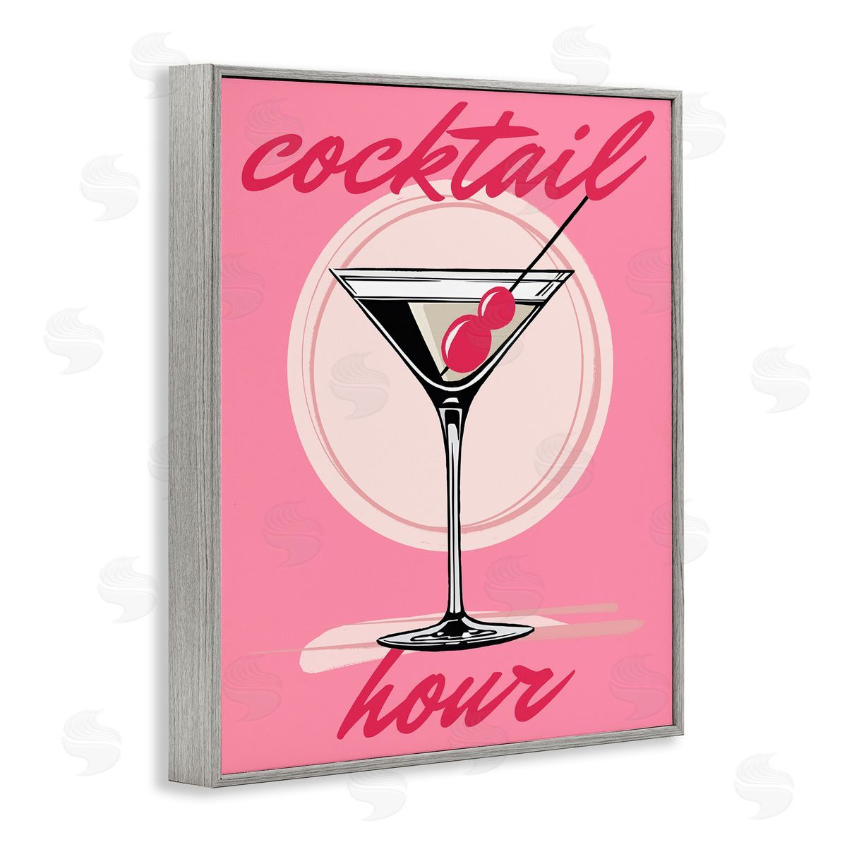 Pink Cocktail Hour Grey Frame Print Wall Art, Home Decor by Elizabeth Medley