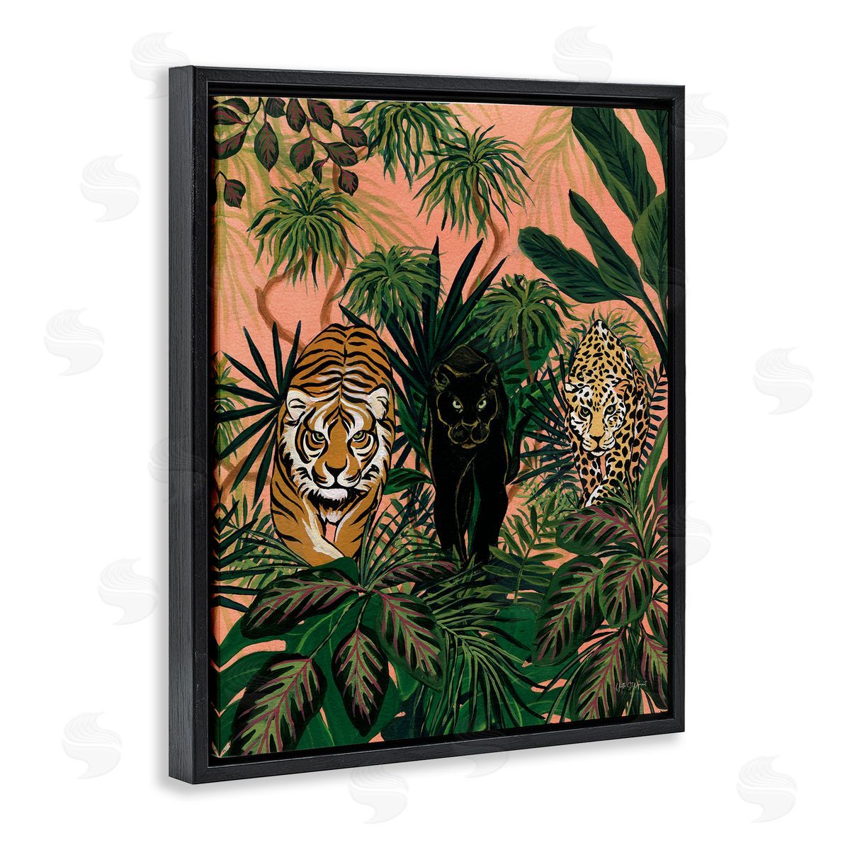 Boho Jungle Prowlers Black Floating Frame Canvas Wall Art, Home Decor by Yvette St. Amant