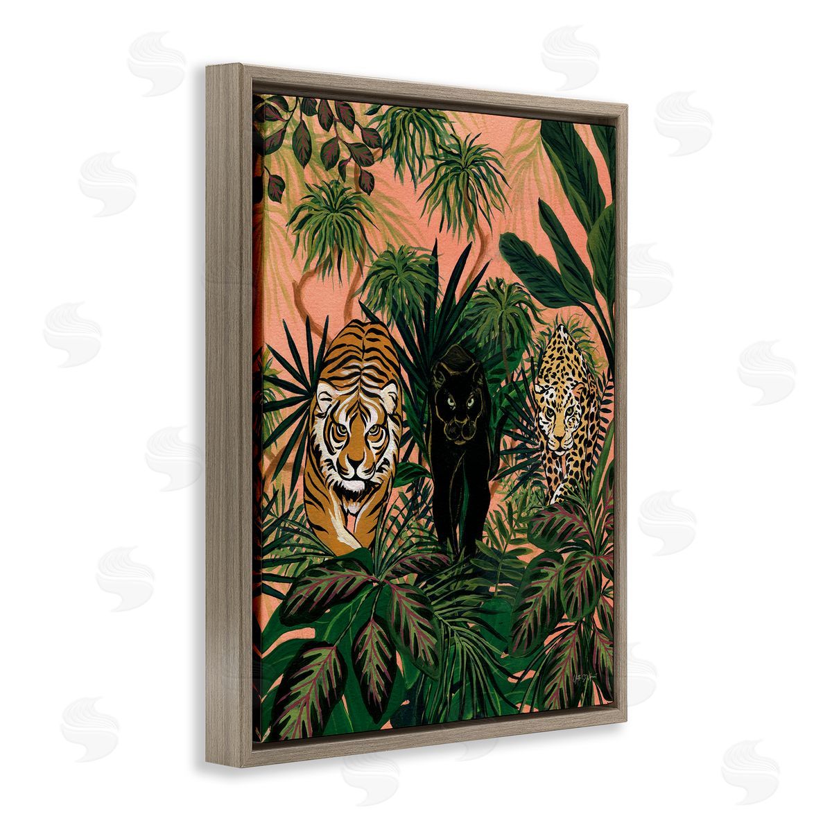 Boho Jungle Prowlers Brown Floating Frame Canvas Wall Art, Home Decor by Yvette St. Amant