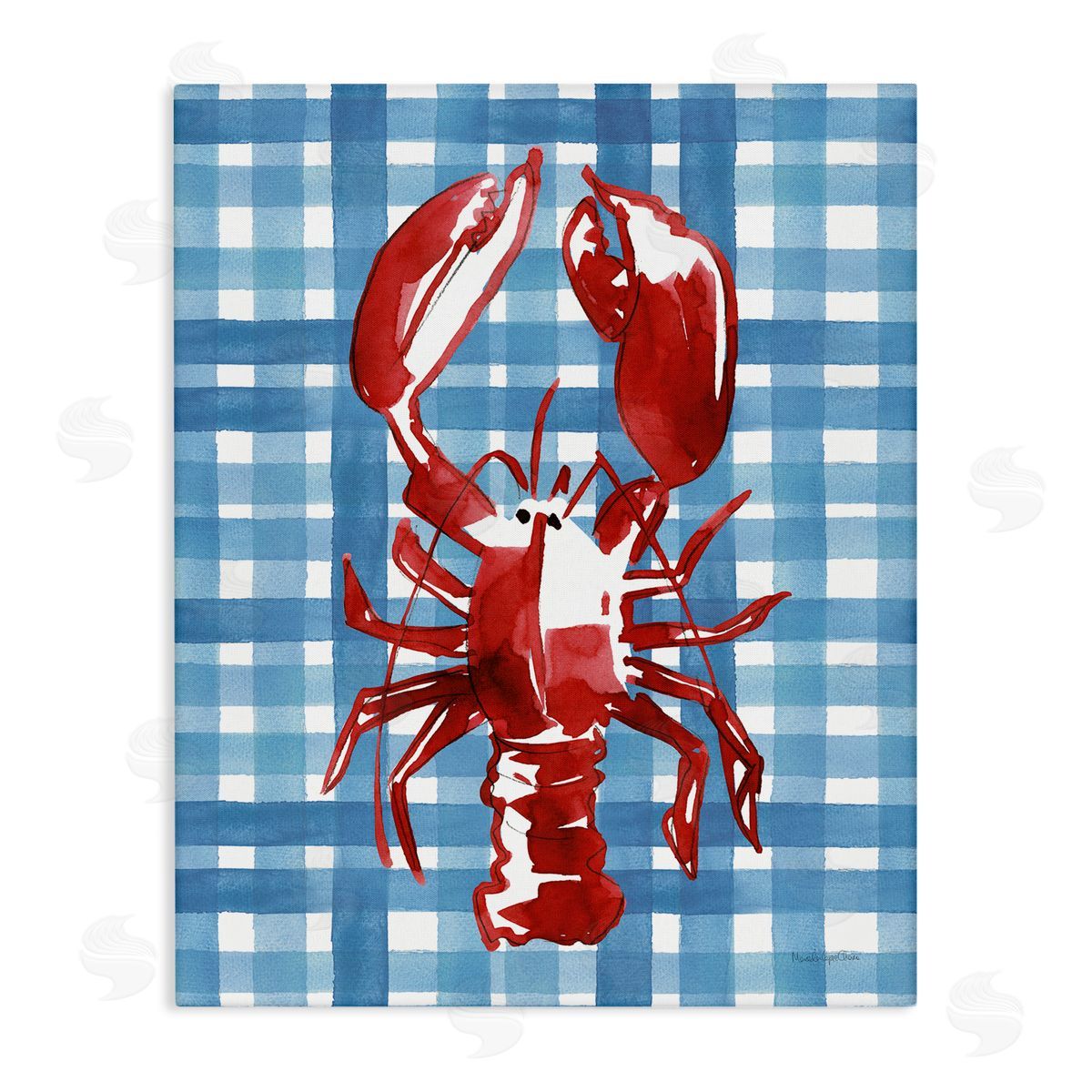 Coastal Lobster on Plaid Canvas Wall Art, Home Decor by Mercedes Lopez Charro