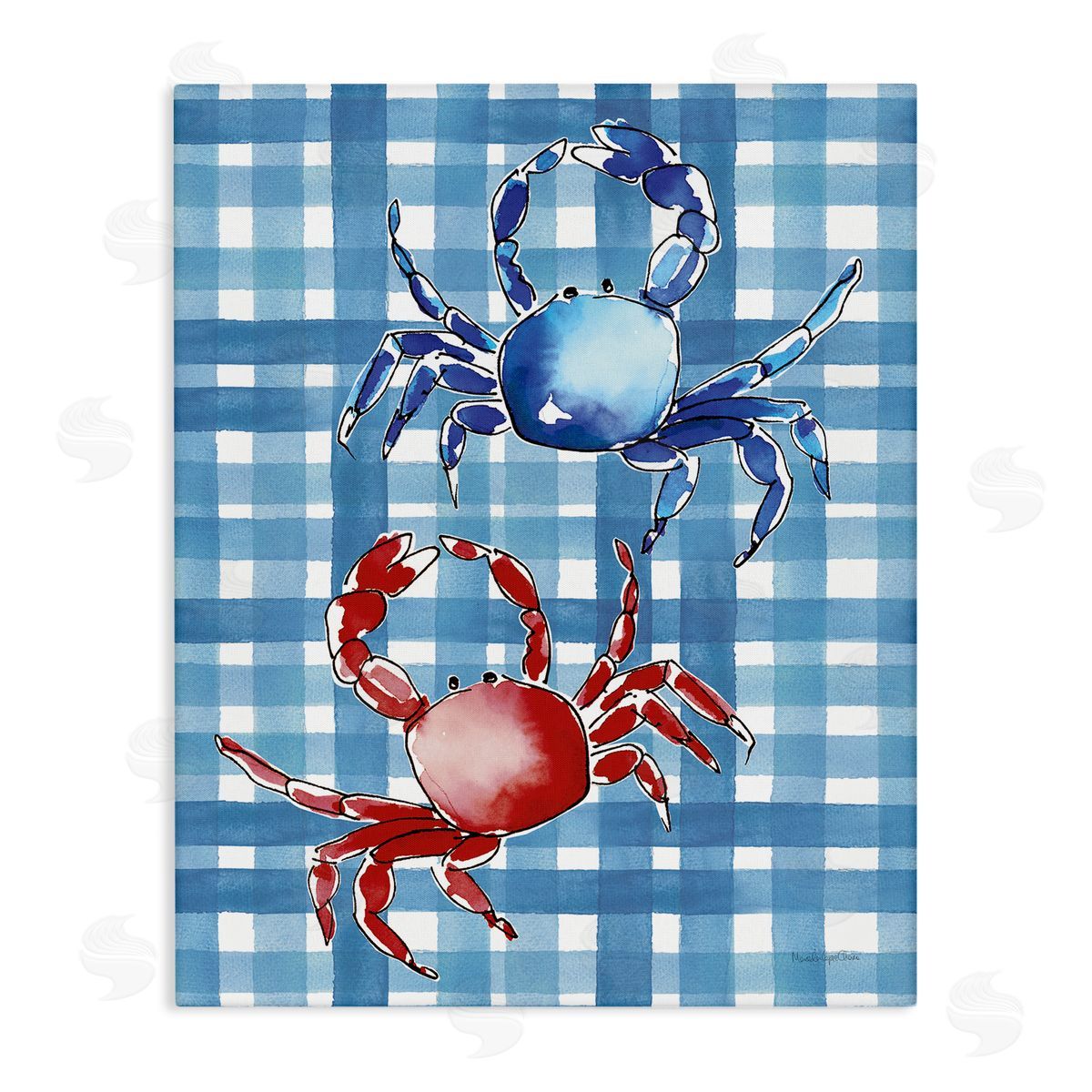 Coastal Crabs on Plaid Canvas Wall Art, Home Decor by Mercedes Lopez Charro