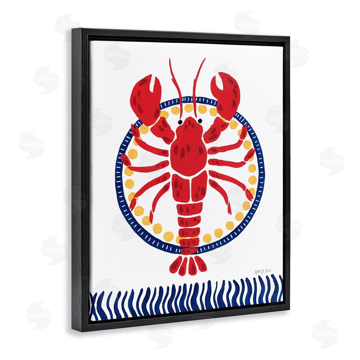 Kitschy Coastal Lobster Black Floating Frame Canvas Wall Art, Home Decor by Yvette St. Amant