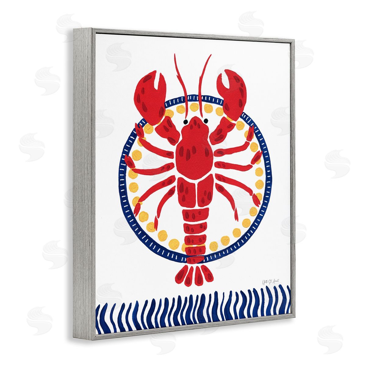 Kitschy Coastal Lobster Grey Frame Print Wall Art, Home Decor by Yvette St. Amant