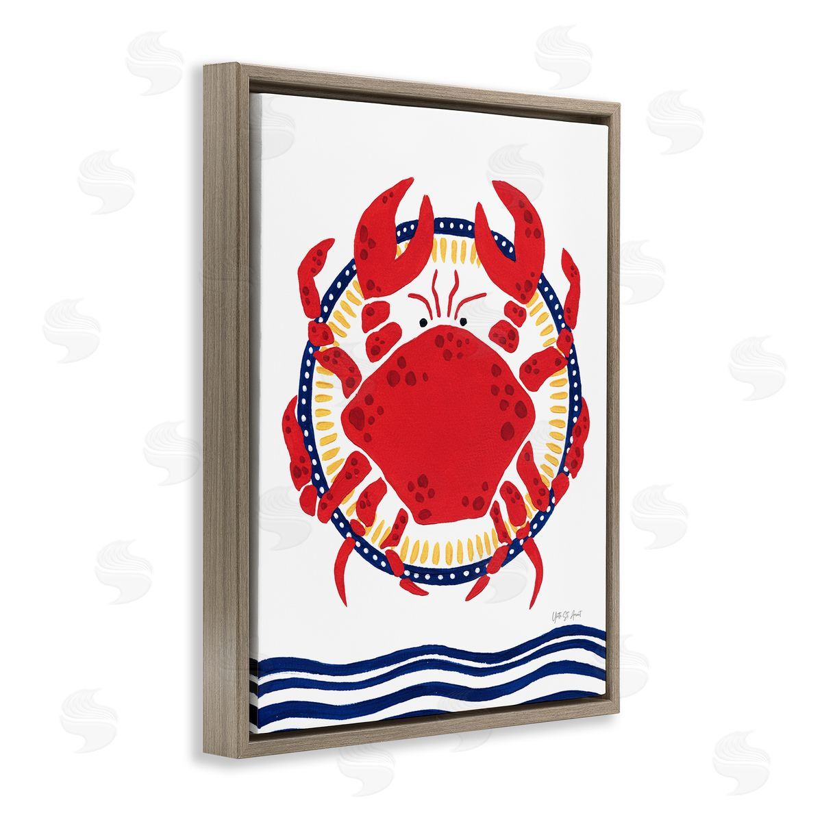 Kitschy Coastal Crab Brown Floating Frame Canvas Wall Art, Home Decor by Yvette St. Amant