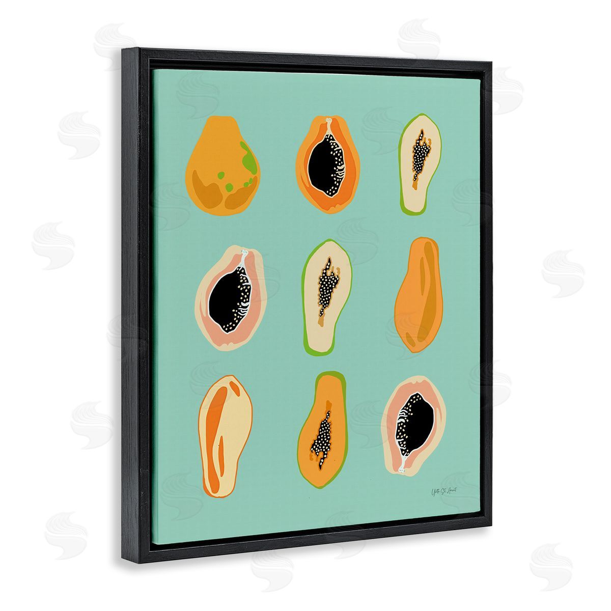 Papaya Fruits on Blue Black Floating Frame Canvas Wall Art, Home Decor by Yvette St. Amant