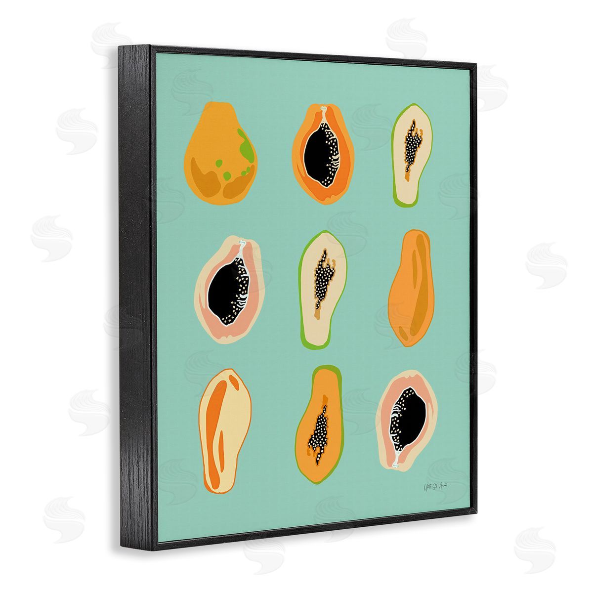 Papaya Fruits on Blue Black Frame Print Wall Art, Home Decor by Yvette St. Amant