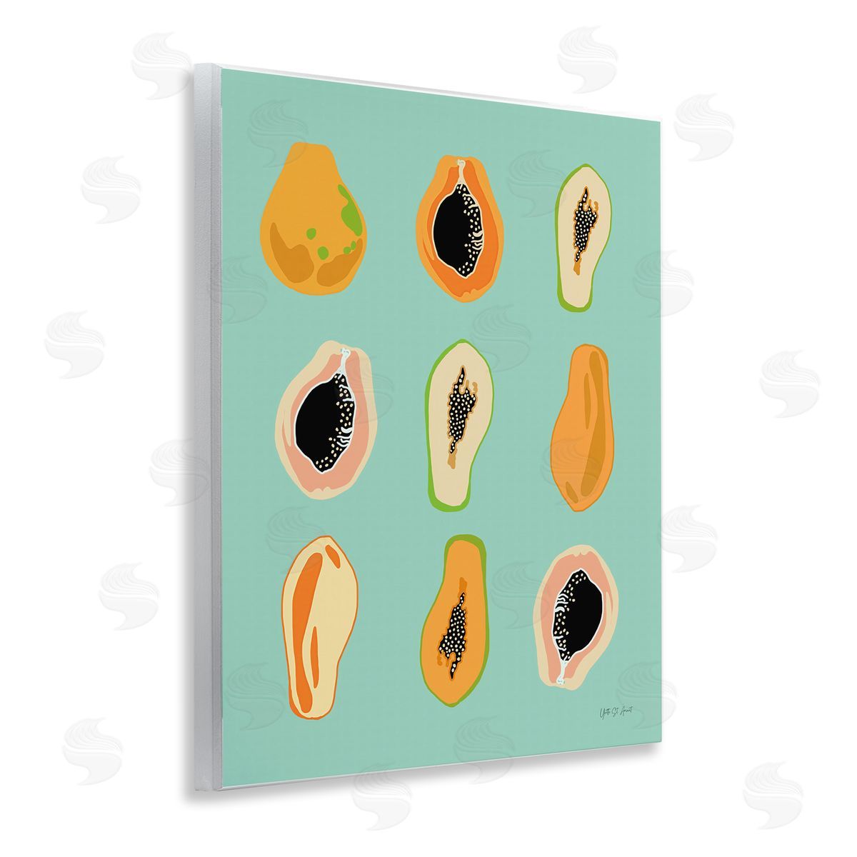 Papaya Fruits on Blue Wood Plaque Wall Art, Home Decor by Yvette St. Amant