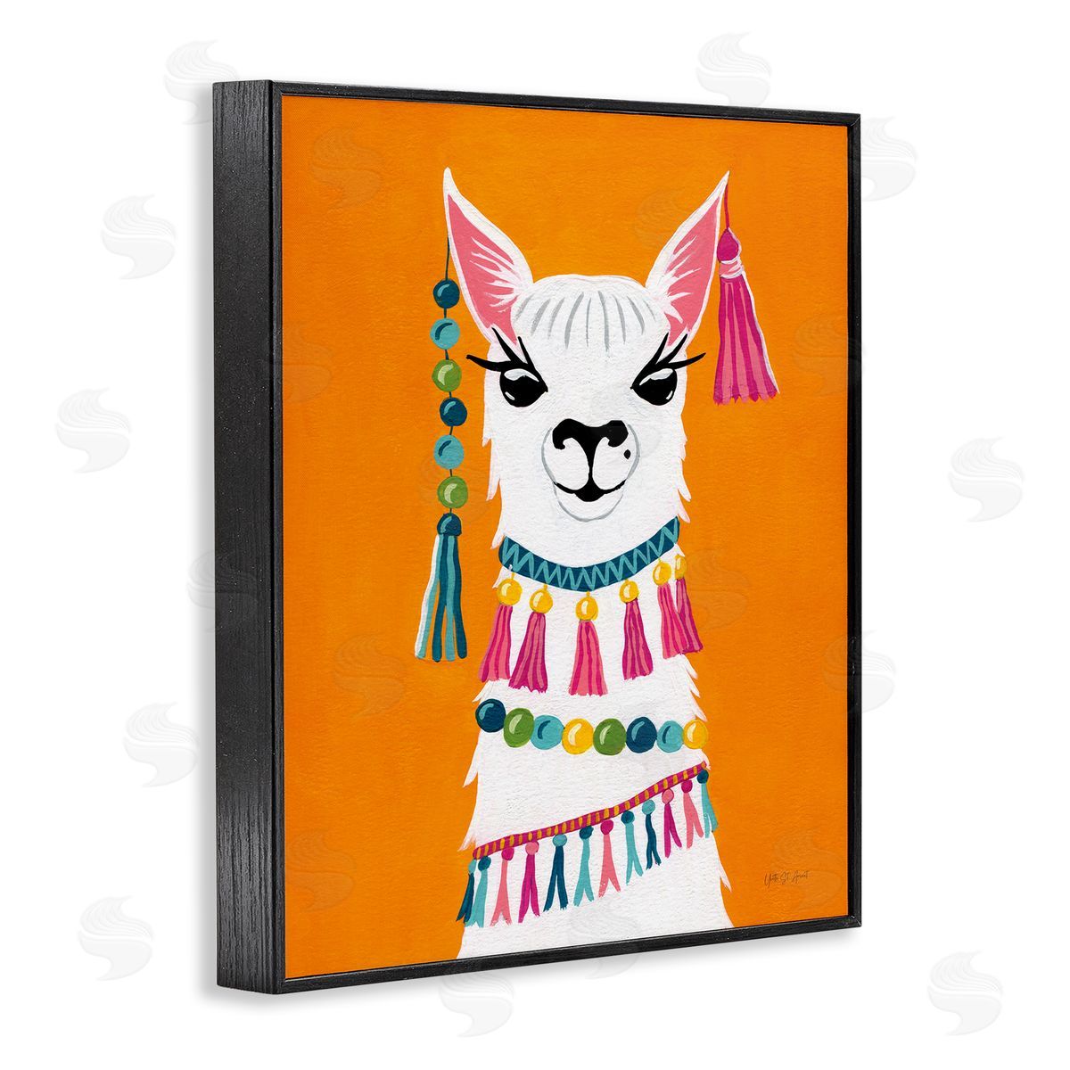 Festive Llama Portrait Black Frame Print Wall Art, Home Decor by Yvette St. Amant