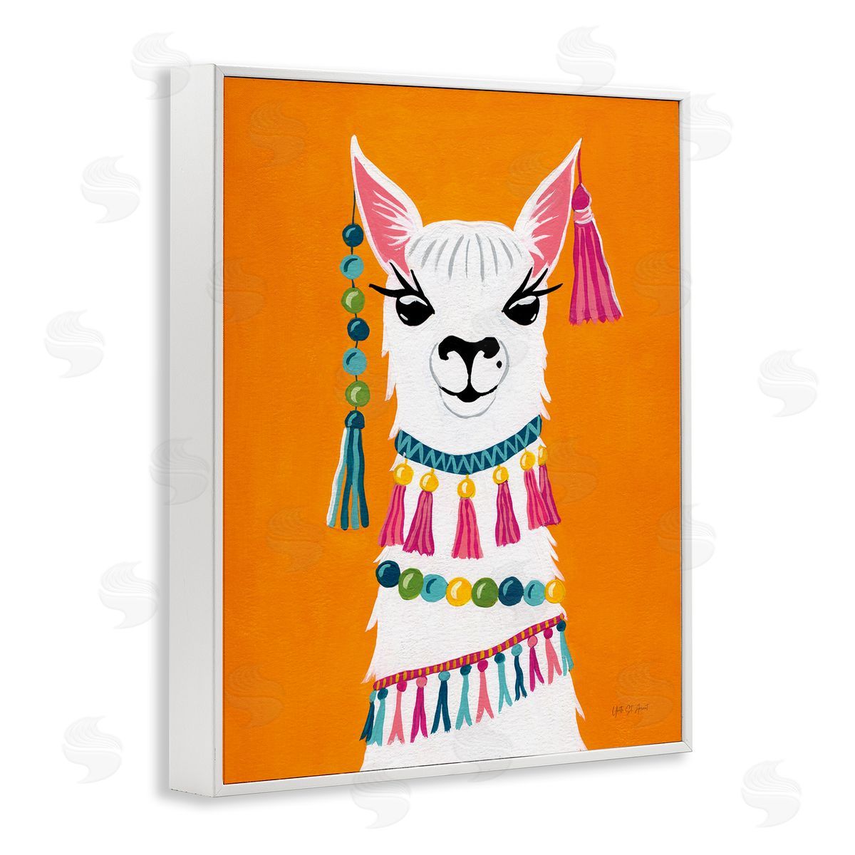 Festive Llama Portrait White Frame Print Wall Art, Home Decor by Yvette St. Amant