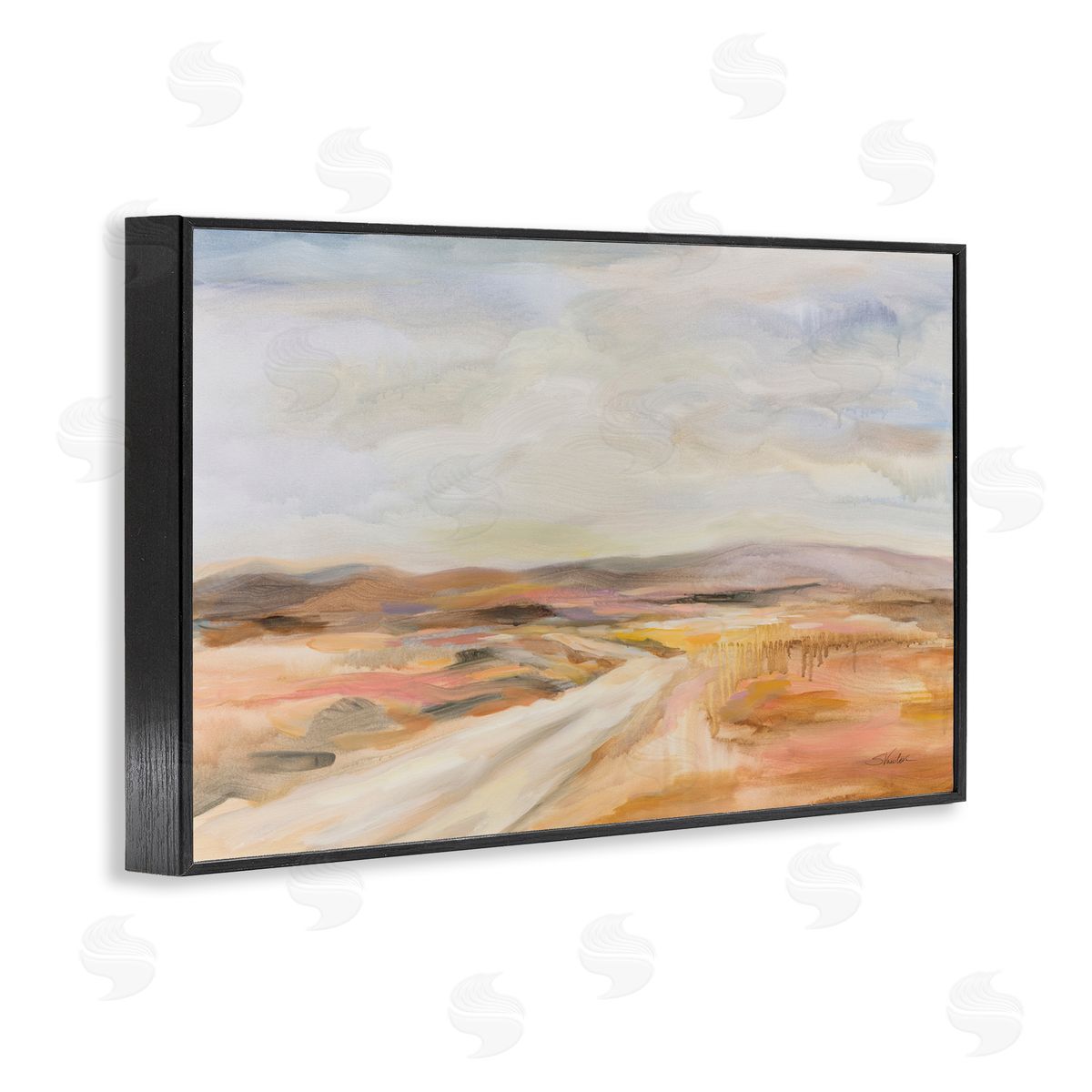 White Desert Road Black Frame Print Wall Art, Home Decor by Silvia Vassileva