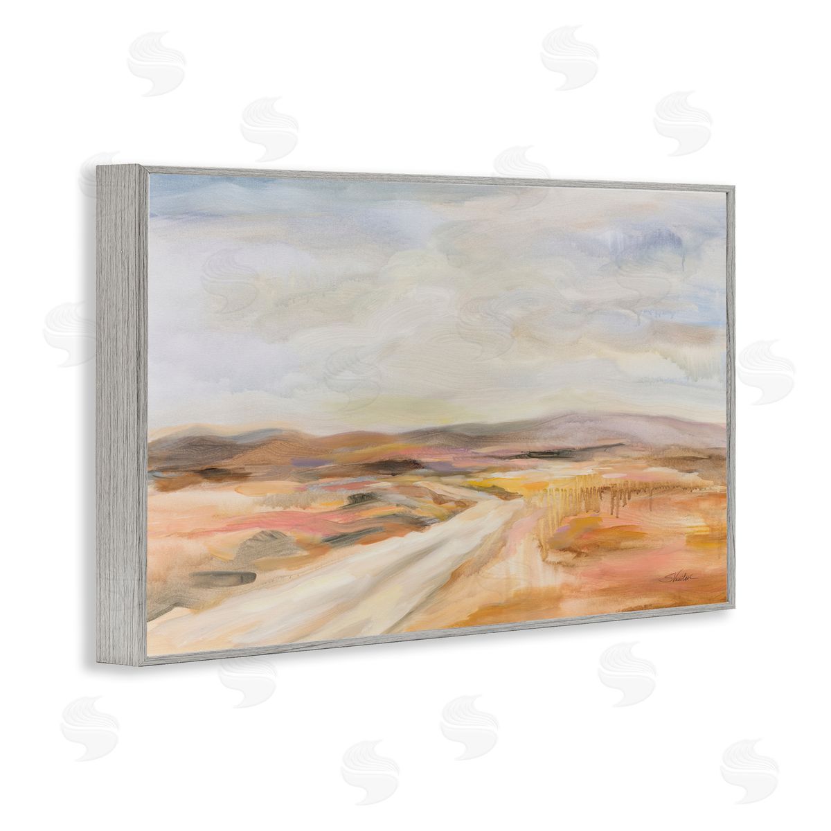 White Desert Road Grey Frame Print Wall Art, Home Decor by Silvia Vassileva