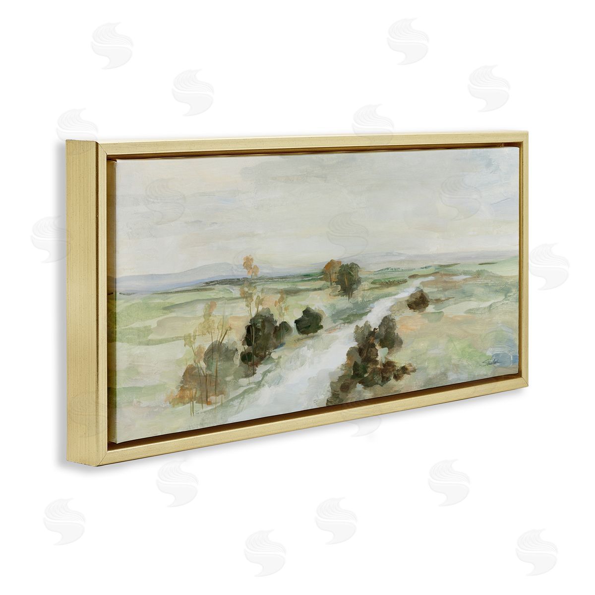 Valley Creek Landscape Gold Floating Frame Canvas Wall Art, Home Decor by Silvia Vassileva