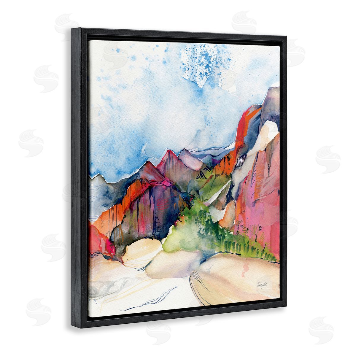Desert Days Abstraction Black Floating Frame Canvas Wall Art, Home Decor by Kristy Rice