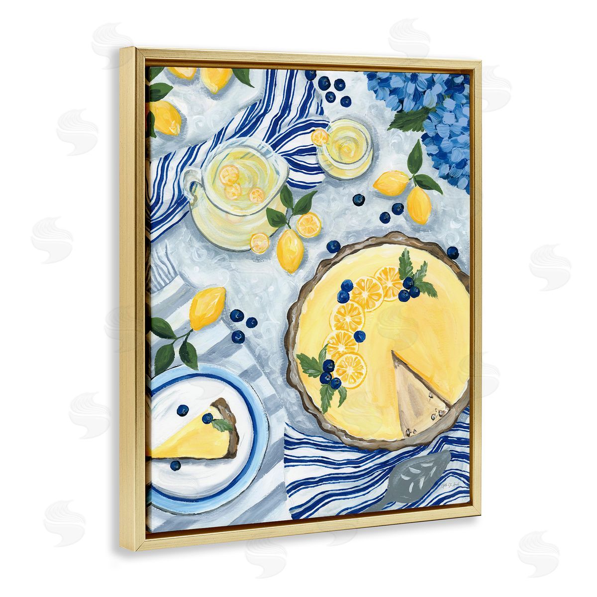 Lemony Summer Picnic Gold Floating Frame Canvas Wall Art, Home Decor by Yvette St. Amant
