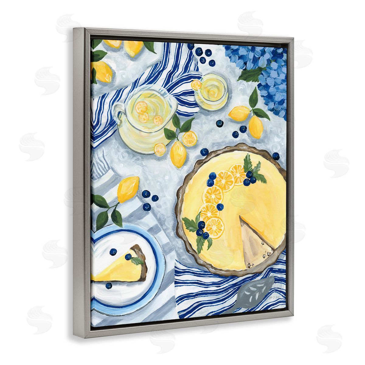 Lemony Summer Picnic Grey Floating Frame Canvas Wall Art, Home Decor by Yvette St. Amant