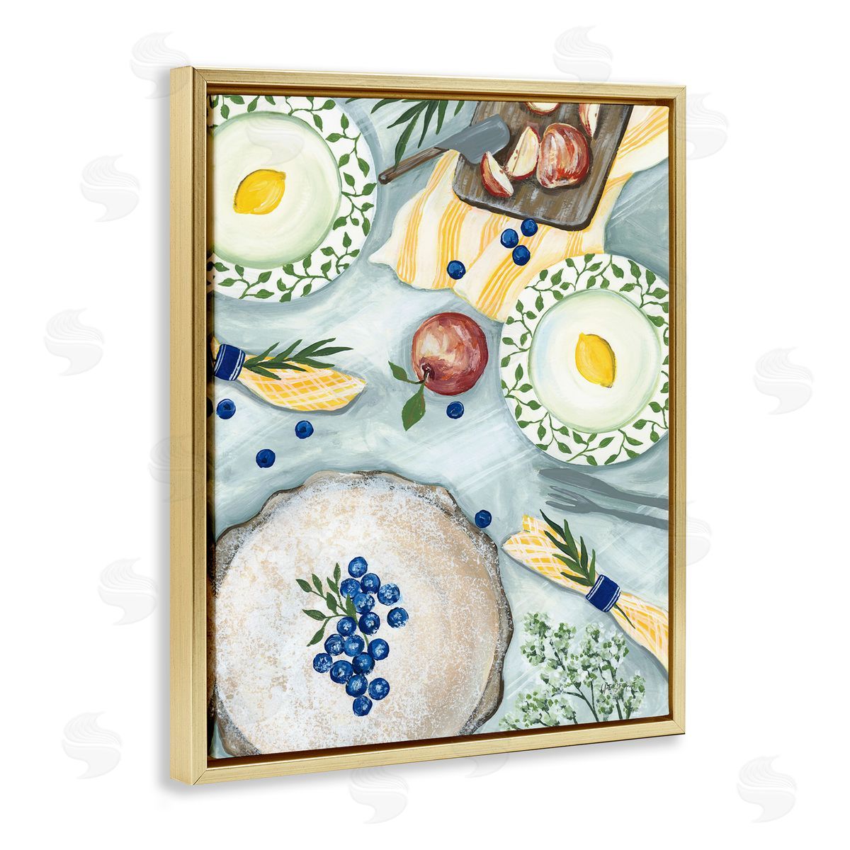 Summer Picnic Fruits Gold Floating Frame Canvas Wall Art, Home Decor by Yvette St. Amant