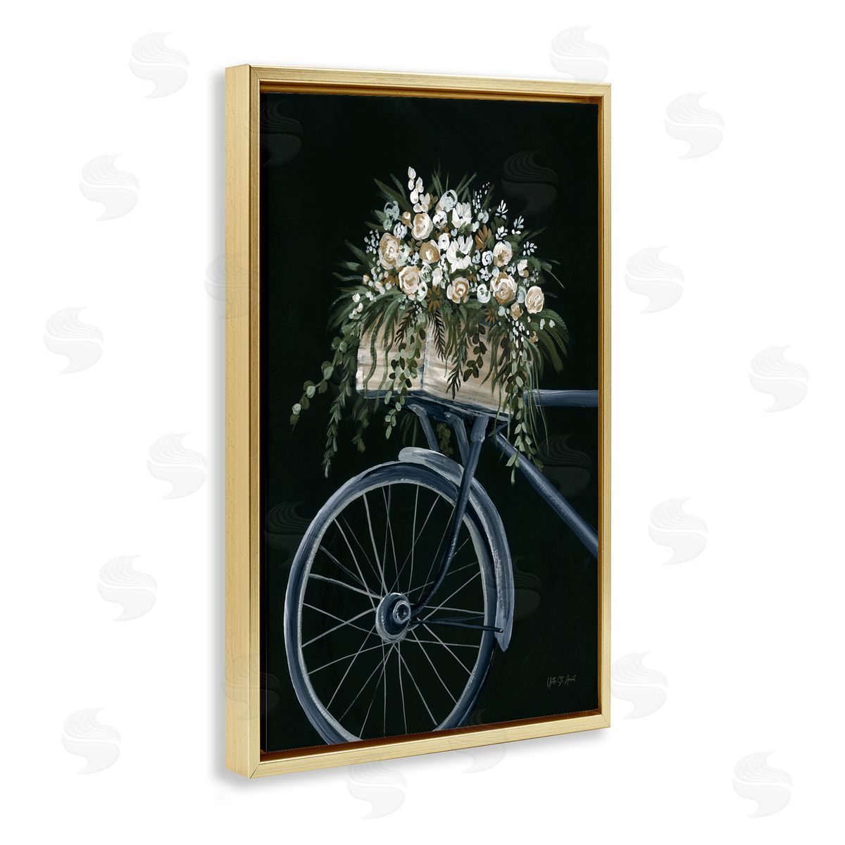 Vintage Bicycle with Florals Gold Floating Frame Canvas Wall Art, Home Decor by Yvette St. Amant