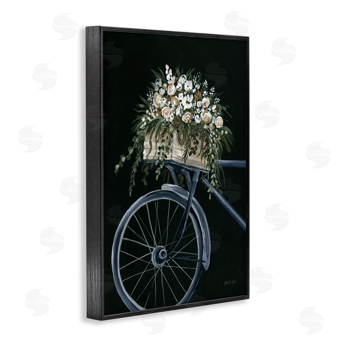 Vintage Bicycle with Florals Black Frame Print Wall Art, Home Decor by Yvette St. Amant