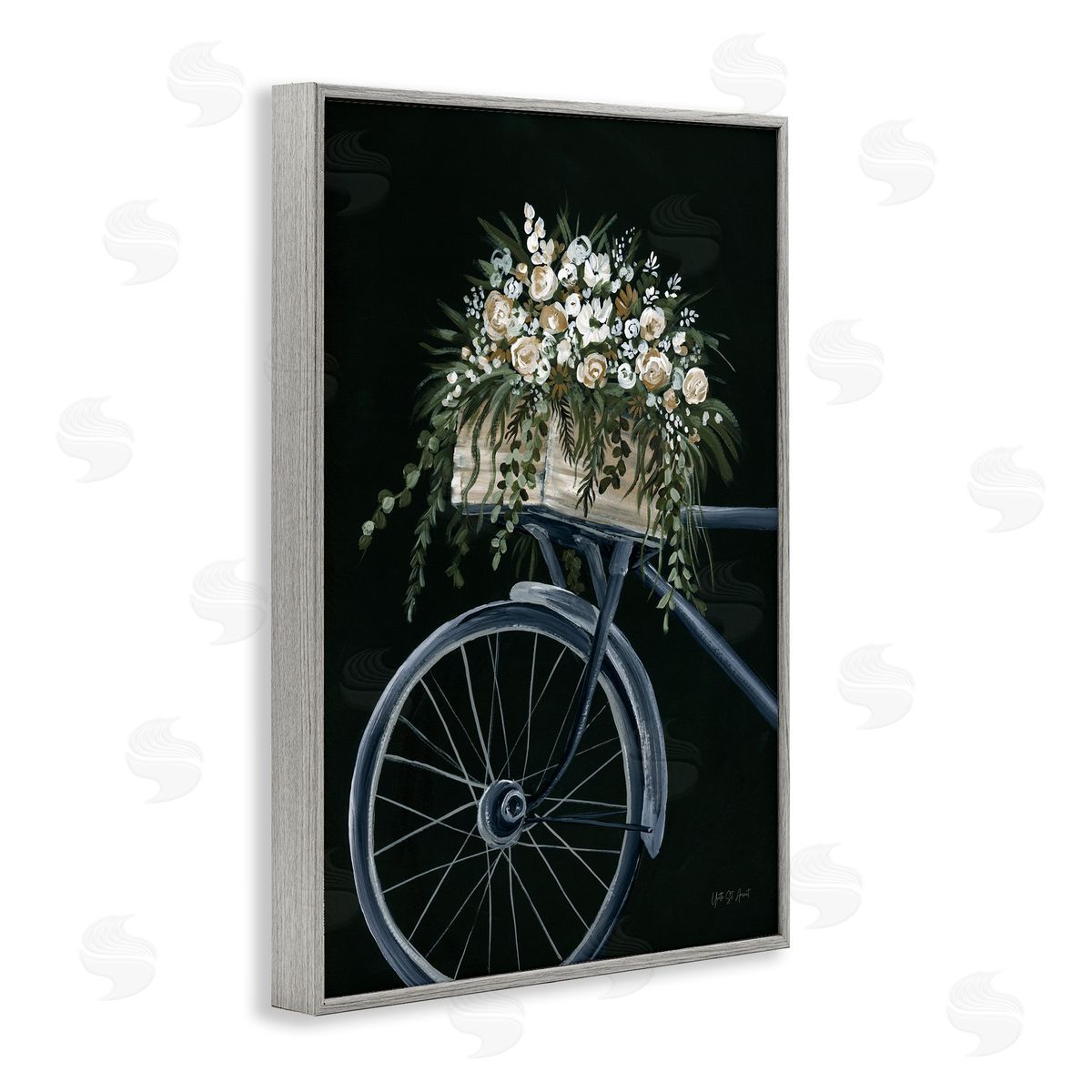 Vintage Bicycle with Florals Grey Frame Print Wall Art, Home Decor by Yvette St. Amant