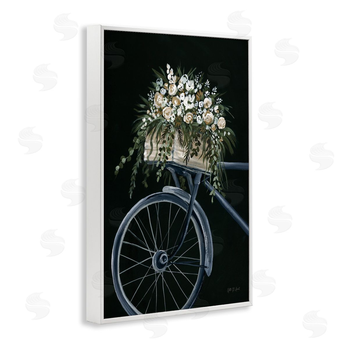 Vintage Bicycle with Florals White Frame Print Wall Art, Home Decor by Yvette St. Amant