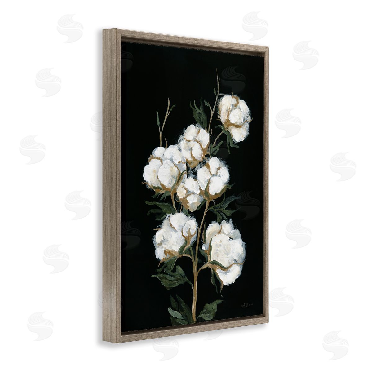 Vintage Stems of Cotton Brown Floating Frame Canvas Wall Art, Home Decor by Yvette St. Amant