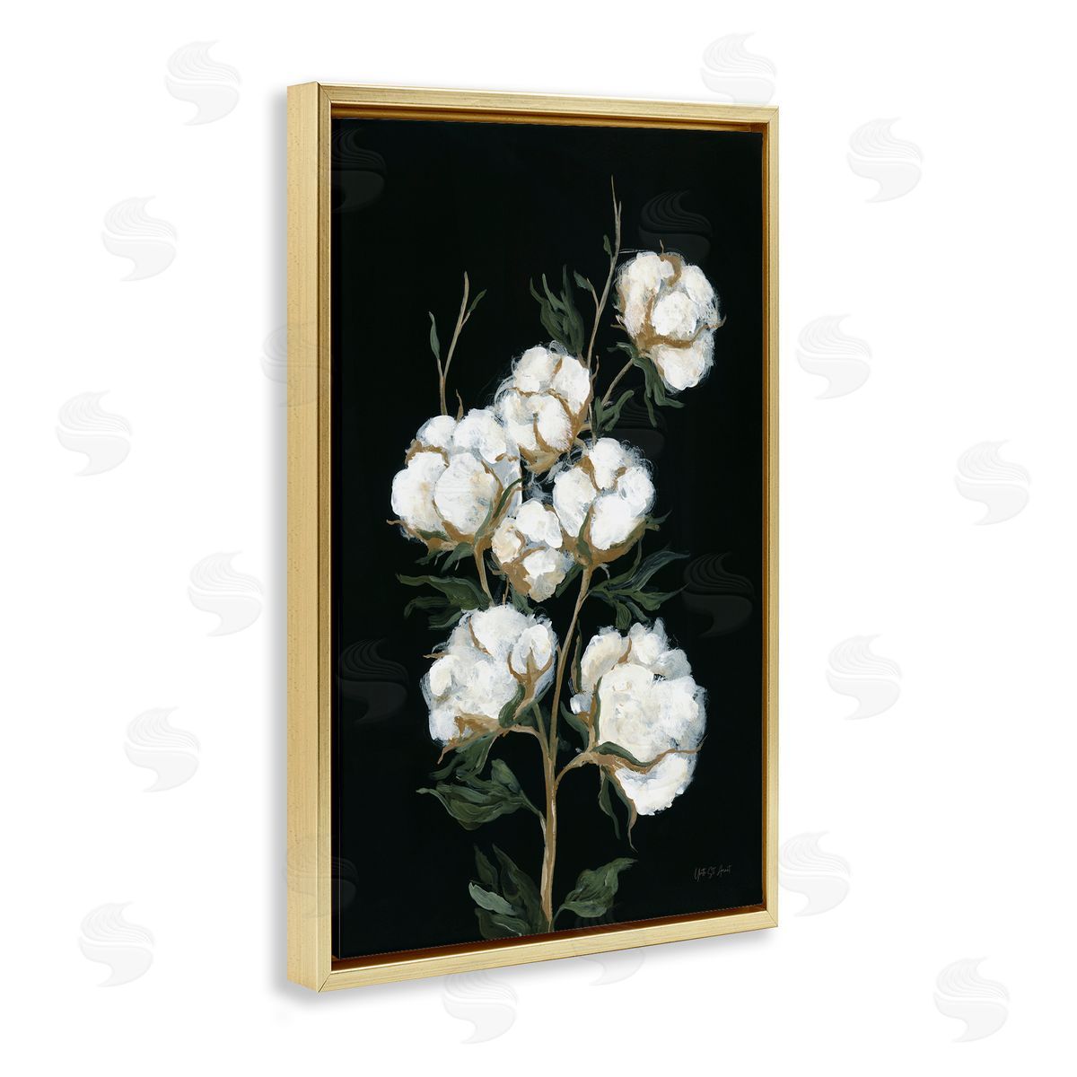 Vintage Stems of Cotton Gold Floating Frame Canvas Wall Art, Home Decor by Yvette St. Amant