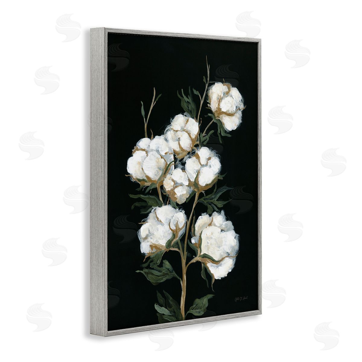 Vintage Stems of Cotton Grey Frame Print Wall Art, Home Decor by Yvette St. Amant