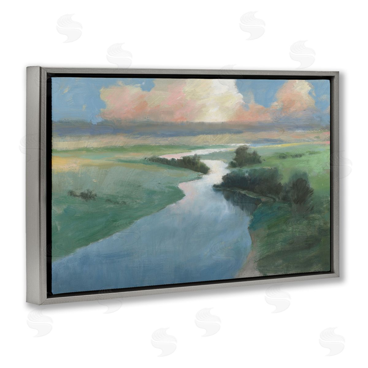 Stream Landscape in January Grey Floating Frame Canvas Wall Art, Home Decor by Wellington Studio